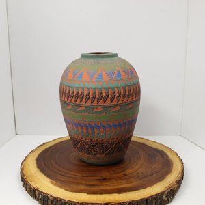 Navajo Red Clay Pottery Vase signed Samantha Matchers 2002
